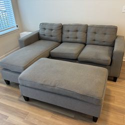3pcs Modern Reversible Sectional L-Shape Sofa Set Gray 