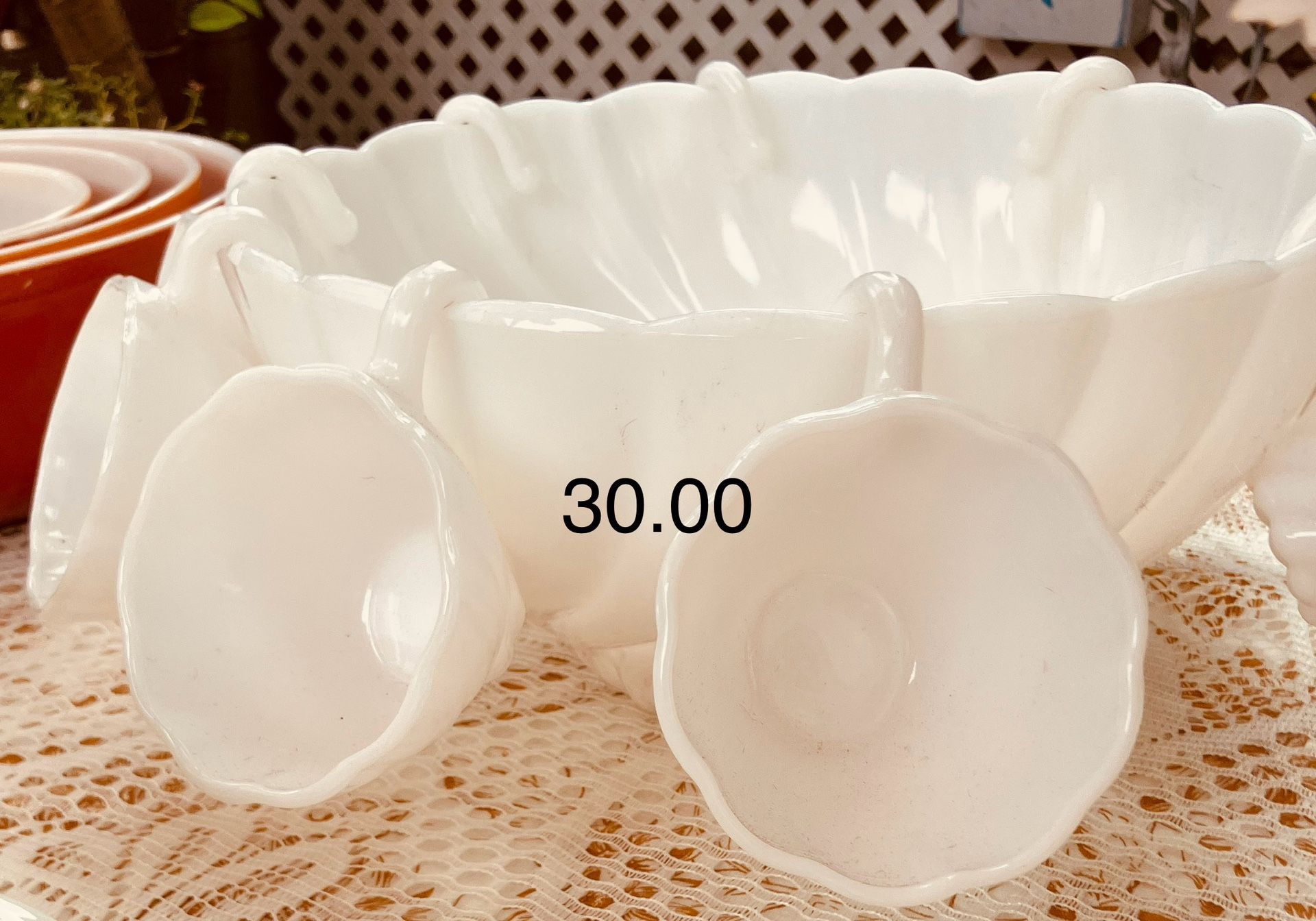 Milk Glass Punchbowl & 8 Cups!