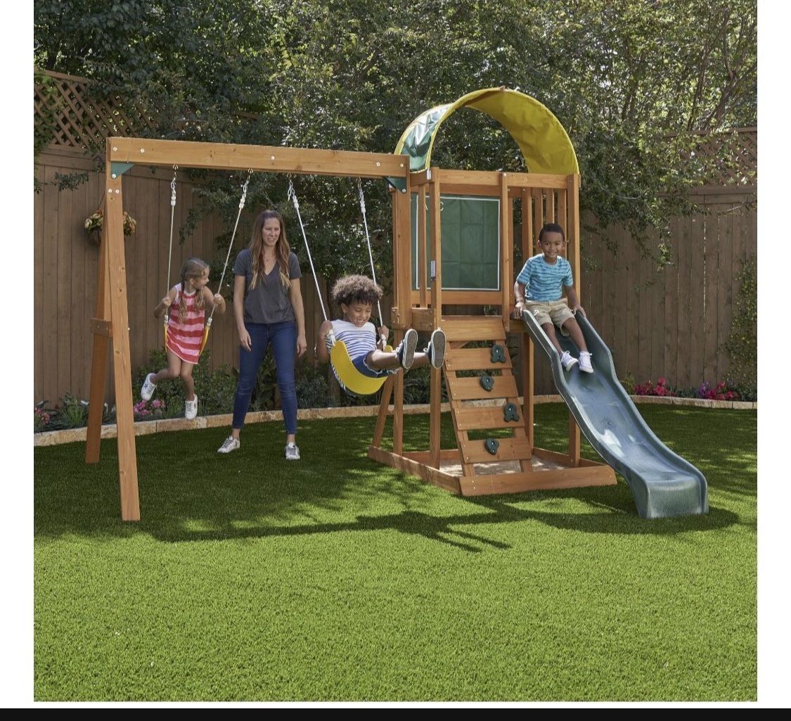 Outdoor Swing Set With Slide