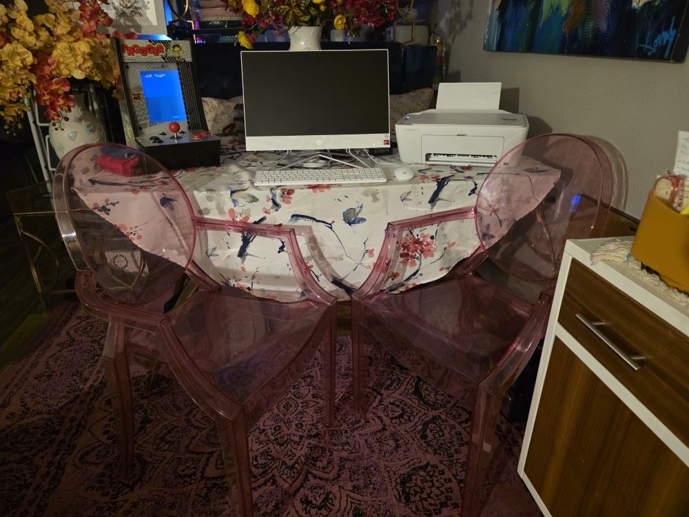 2 Pink Clear Acrylic Chairs