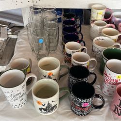 Mugs, Pop Corn Tins, Water Bottles Glass Cups