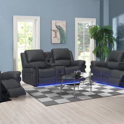 New LED Black Sofa And Loveseat Recliners Bluetooth Speakers/cup Holders K Furniture And More 