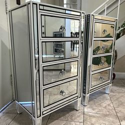Twin Mirrored  Dressers  So Beautiful   20” Long X18” Deep X 36” Height      Some Damage In Front Glass  See In Picture 
