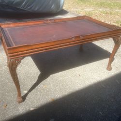 Vintage British style ball and claw foot coffee table - embossed leather top