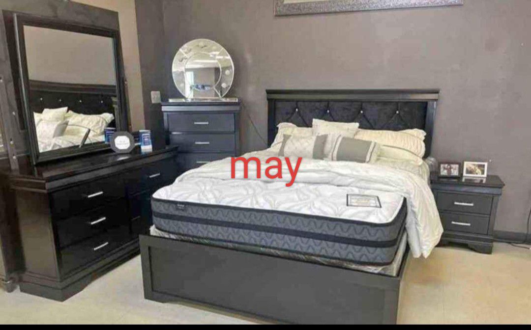 Brand New 🆕 A. Black 4-Piece Bedroom Set Bed,  Dresser, Mirror And Night Stand 🚛🚛Fast Delivery Available 💓