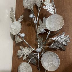 Silver metal leaf candle holder  Holds 5 candles  Great for fall or the holidays 