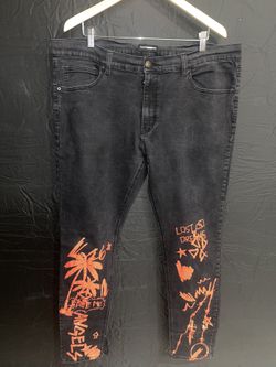Black Jeans Orange To Red Graffics Slim