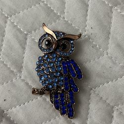 Rhinestone Owl Brooch Pin