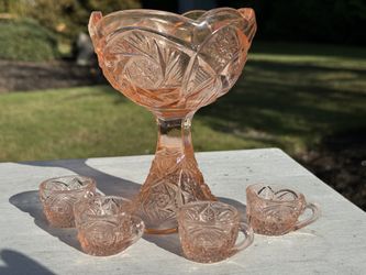 Vintage Pink Children’s Play Set Punch bowl And Cups