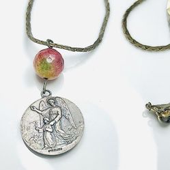 Vintage Religious 1950-70ies Sterling Silver Guardian Angel/St Joseph Necklace *$5 FLAT FEE US SHIPPING*