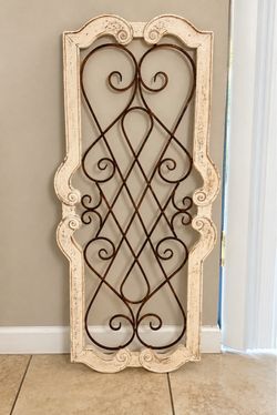 Distressed Wood and Iron Scroll Wall Decor- 49”x22”- $75 OBO