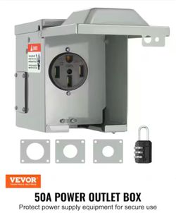 VEVOR RV Power Outlet Box Indoor/Outdoor 50 Amp 125-Volt/250-Volt Receptacle Panel NEMA 14-50R Single Outlet for RV Camper Car