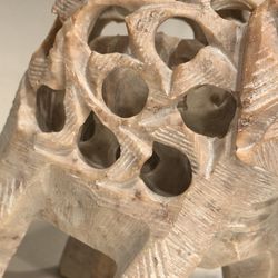 VINTAGE HAND CARVED SOAPSTONE MOTHER ELEPHANT WITH CARVED BABY INSIDE