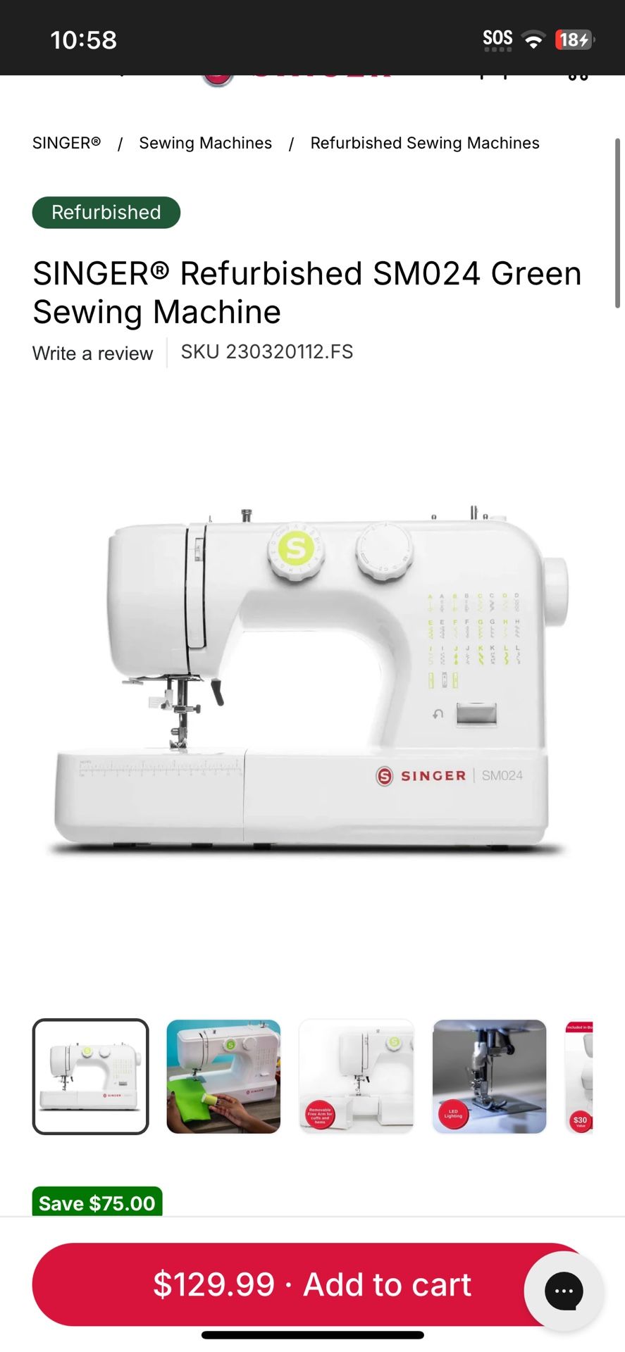 SINGER® Refurbished SM024 Green Sewing Machine