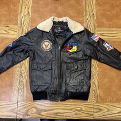 Incredible Child’s Real Leather Bomber Jacket – U.S. Navy Inspired 🇺🇸✈️ Size 5-6