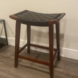 Set Of 3  Modern Counter Height Backless Bar Stools With Faux Leather Woven Seat And Solid Wood Base H25”