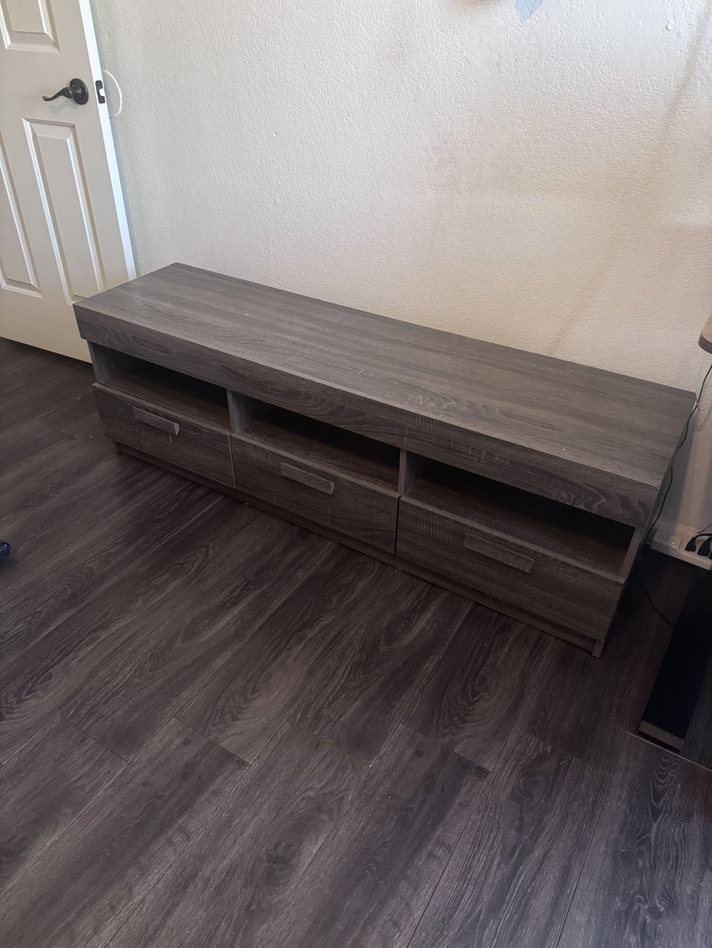 Rustic Oak Finish TV Stand Storage 3 Drawer And Open Media Compartments