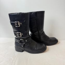 Girls Black Tall Buckle Boots