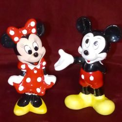 Disney 4" Ceramic Mickey and Minnie Mouse Figurines