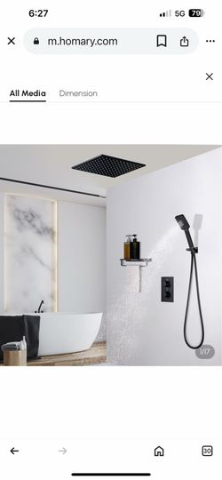 16" Thermostatic Shower System With Handheld Shower In Matte Black Solid Brass sh36