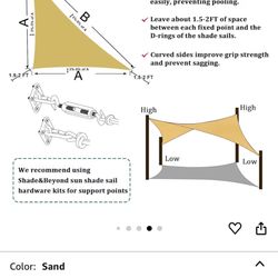 Shade&Beyond Waterproof Sun Shade, 12'x12'x12' Triangle Sand Sun Shade Sail UV Block for Outdoor Activies Backyard Patio Porch，$30 for2. I 