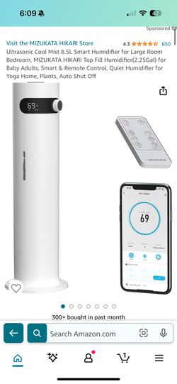Ultrasonic Cool Mist 8.5L Smart Humidifier for Large Room Bedroom, MIZUKATA HIKARI Top Fill Humidifier(2.25Gal) for Baby Adults, Smart & Remote Contro