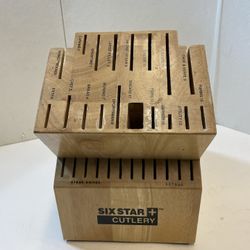 SIX STAR Cutlery 30 Slot Knife Block - Solid Wood Labeled Slot Honey Oak Ronco