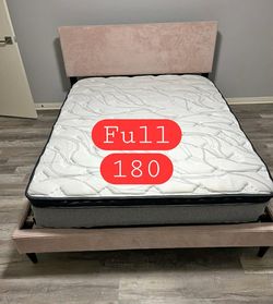 Light pink soft bed frame with mattress full size