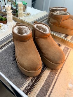 Chestnut Platform Mini Shearling Boots