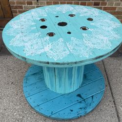 3 Ft W  Wood Spool Patio Deck Drink 🍹 Table 29” H 🚚 extra 