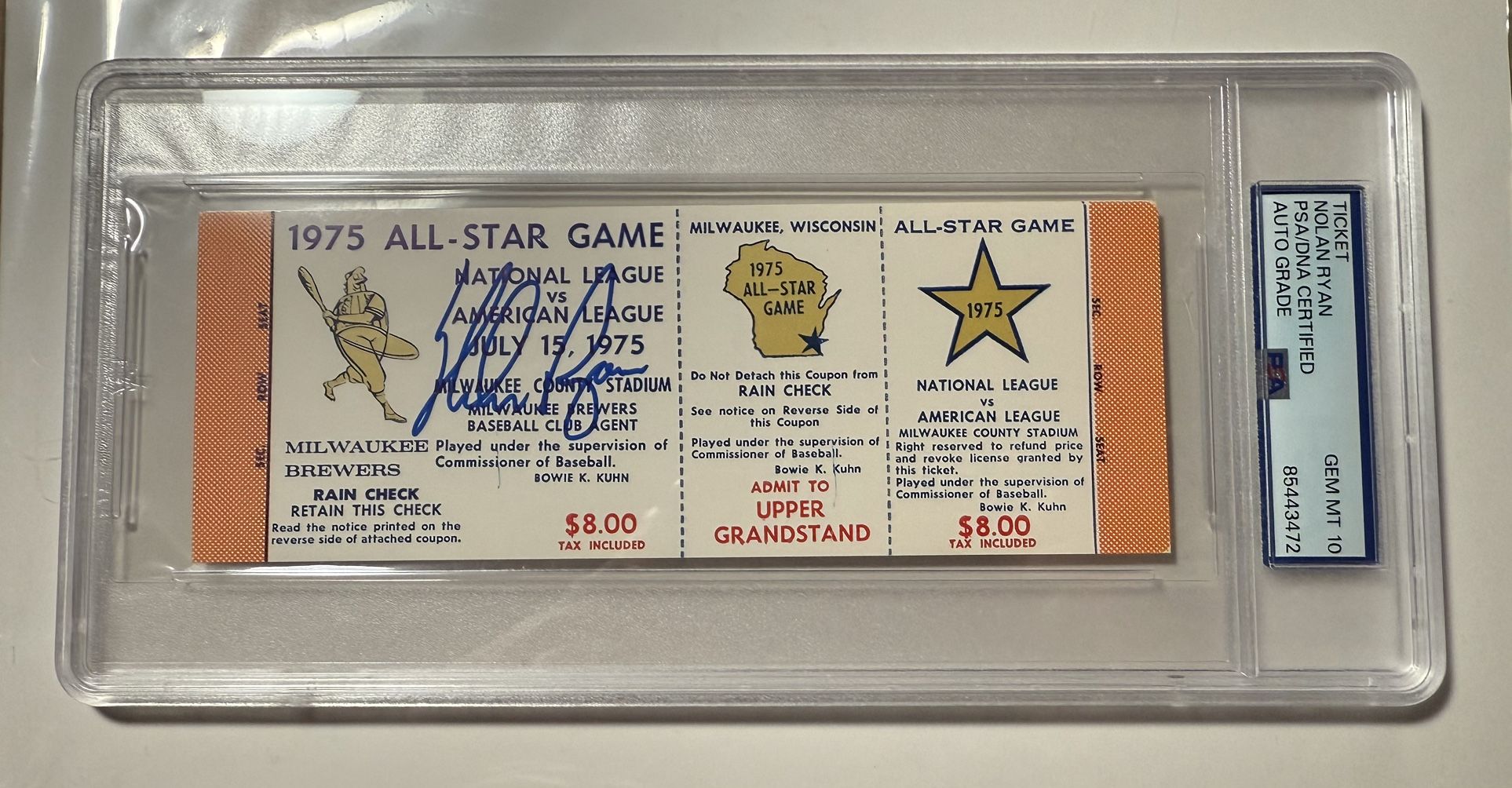 Nolan Ryan signed 1975 All-Star Game Ticket