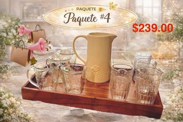 Pitcher and 4 Glasses and 4 coffee mugs