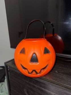 (2) Carolina Enterprises Vintage 1980s Halloween Jack-o'-Lantern Candy Pail