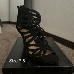Black Gladiator Lace-Up Heels Size 7.5