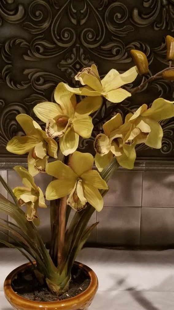 Silk Orchid In Ceramic Pot