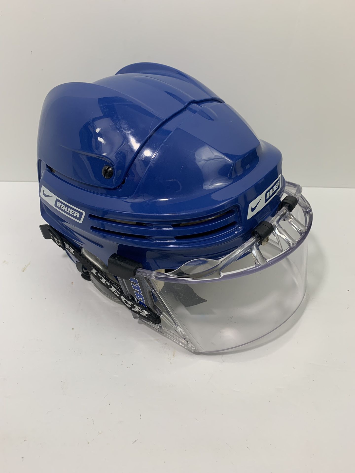 Nike Bauer Hockey Helmet Blue With Itech Pro Cut Visor Size Large NBH4500L