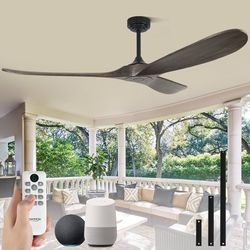 72" Large Ceiling Fan No Light, Remote App Alexa Google Control