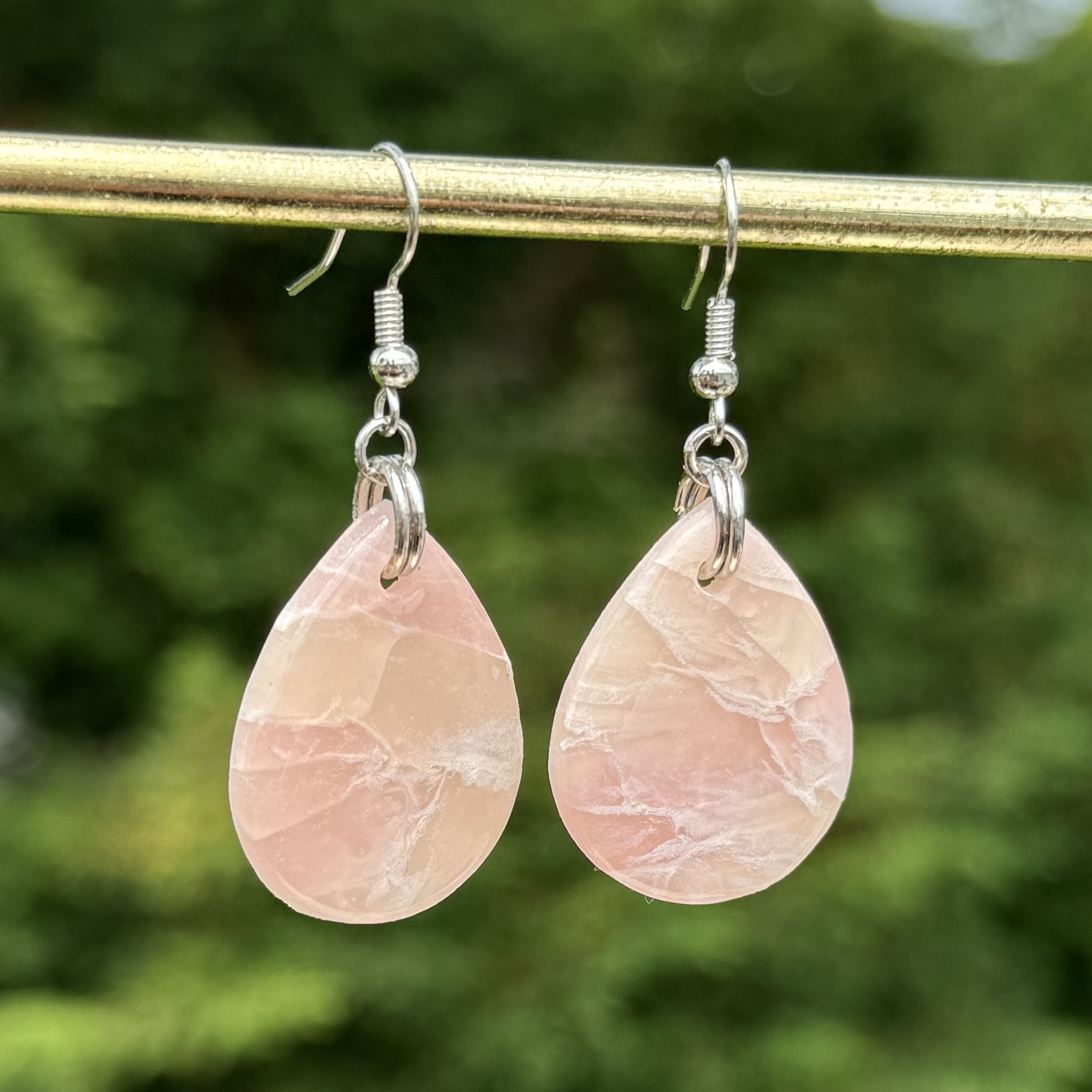 Faux Rose Quartz Teardrop Earrings - Lightweight Polymer Clay Dangles