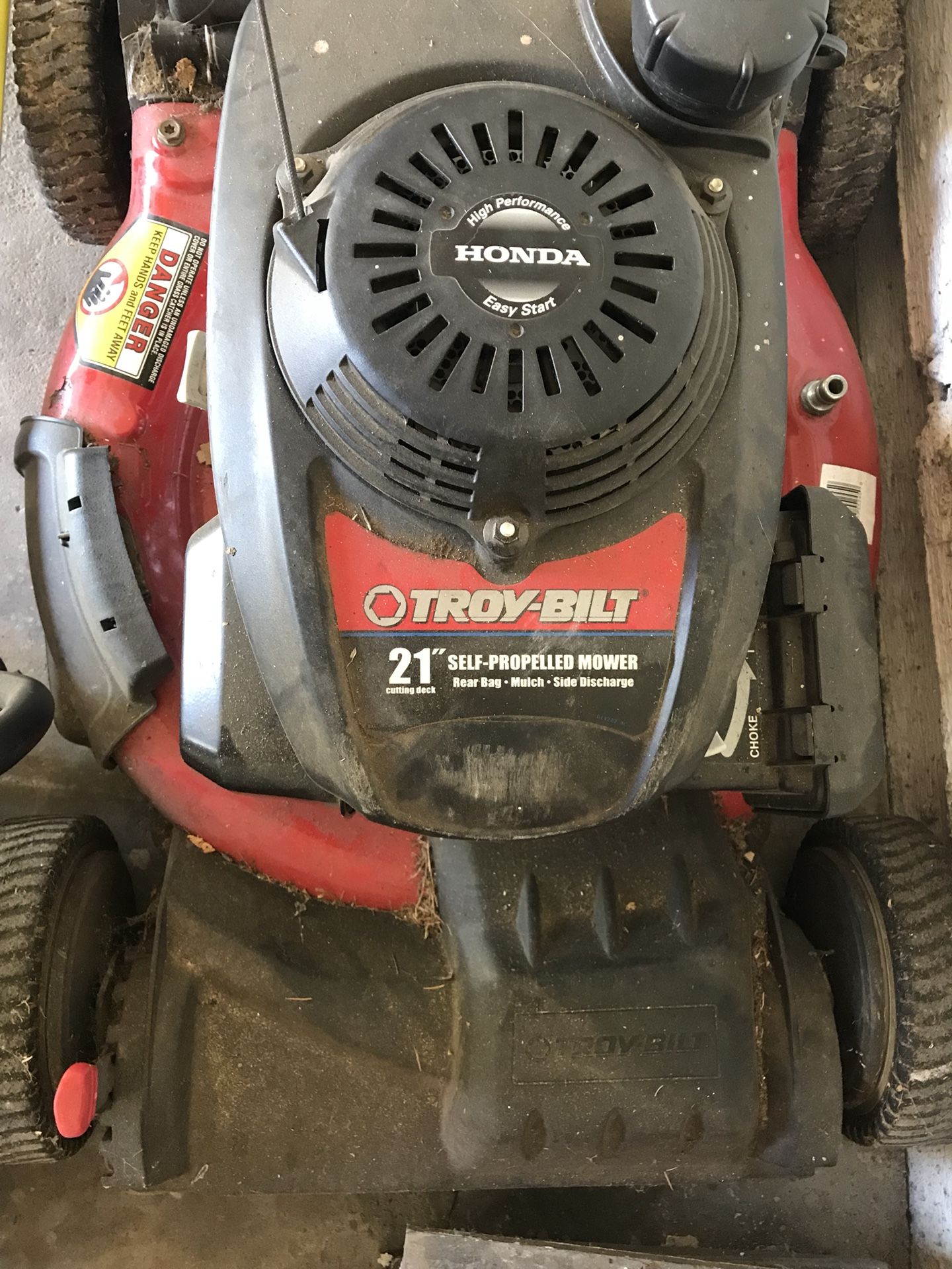 Troy Bilt lawn mower with Honda engine. Lightly used.