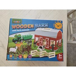 YEEBAY Farm Animals Toys Large Wooden Barn with Animal Play Figures
