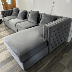 Gray Tufted Velvet Modern Sectional 