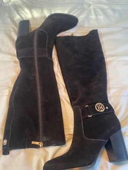 Tommy Hilfiger Black Suede Knee-High Heeled Boots