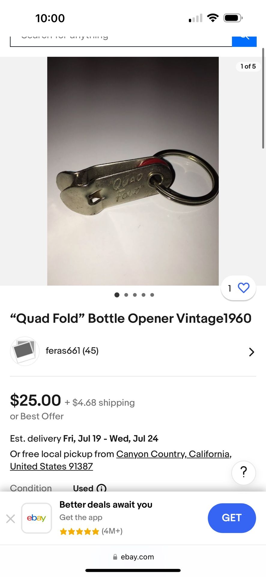 Vintage Quad Fold Bottle Opener.