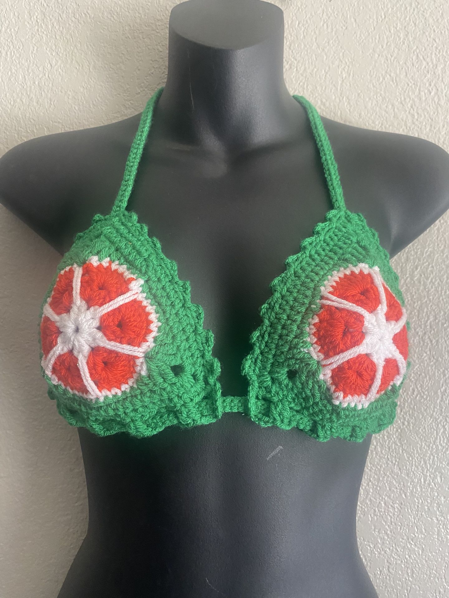 Hand Made Halter Green Red Bikini Top
