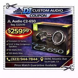 JL Audio C2 Series Car Speakers 1 Set 6 1/2" 2-Way Component Speaker System 225 Watts C2-650 🚨 Payment Options Available 🚨 No Credit Needed 🚨 