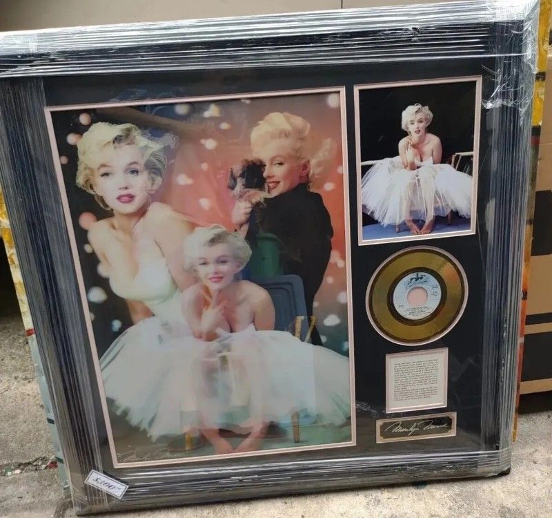 Vintage Marilyn Monroe " 24kt Gold Plated Record " BIG 34" Picture Frame " River of No Return "