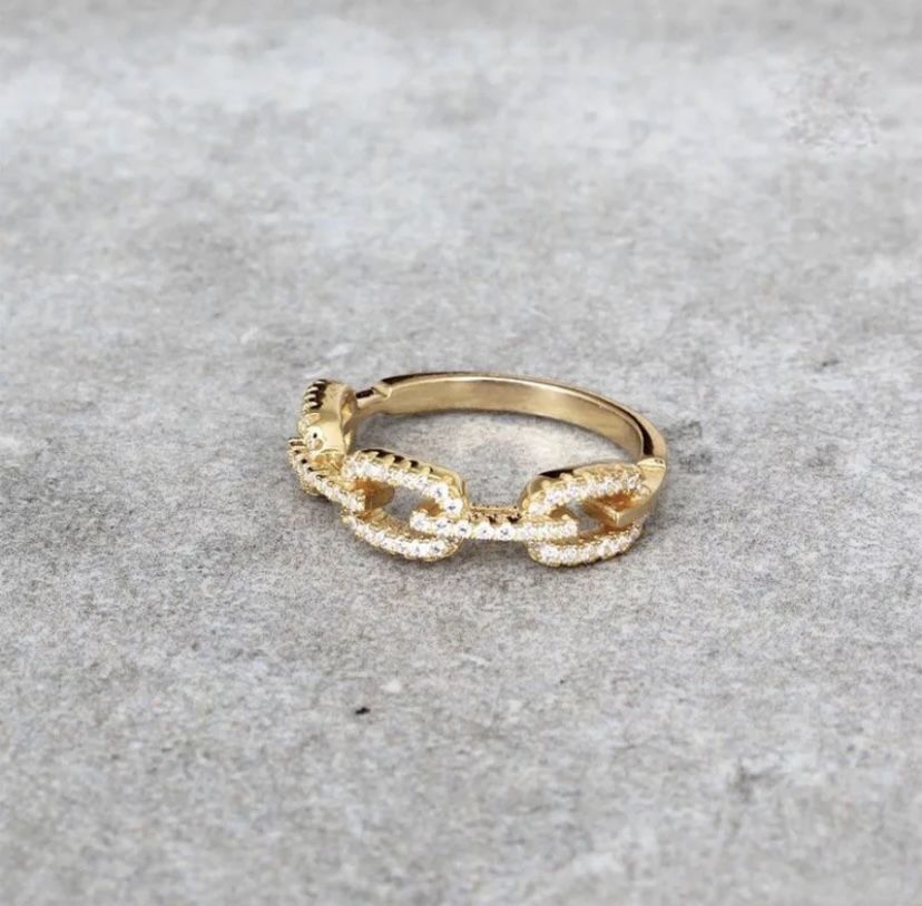 Gold and crystal rhinestone chain link ring