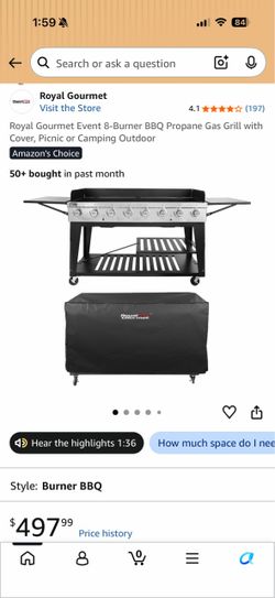Royal Gourmet 8-Burner Propane Gas Grill with Cover