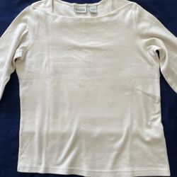 Like New!  Cream Dress Casual Shirt Top - 3/4 Sleeves - Boat Neck -  Size 6-8 - 100% Cotton