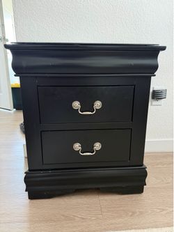 Black Glass Top Nightstand – 2 Drawer Bedroom Side Table